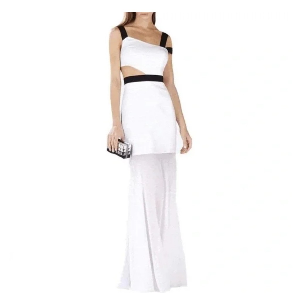BCBGMaxAzria One Shoulder White and Black Dress sz 8